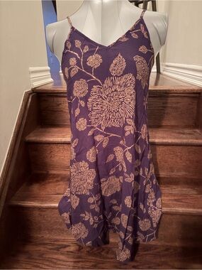 Cozy Casual Purple Mini Dress with Beige Floral Print